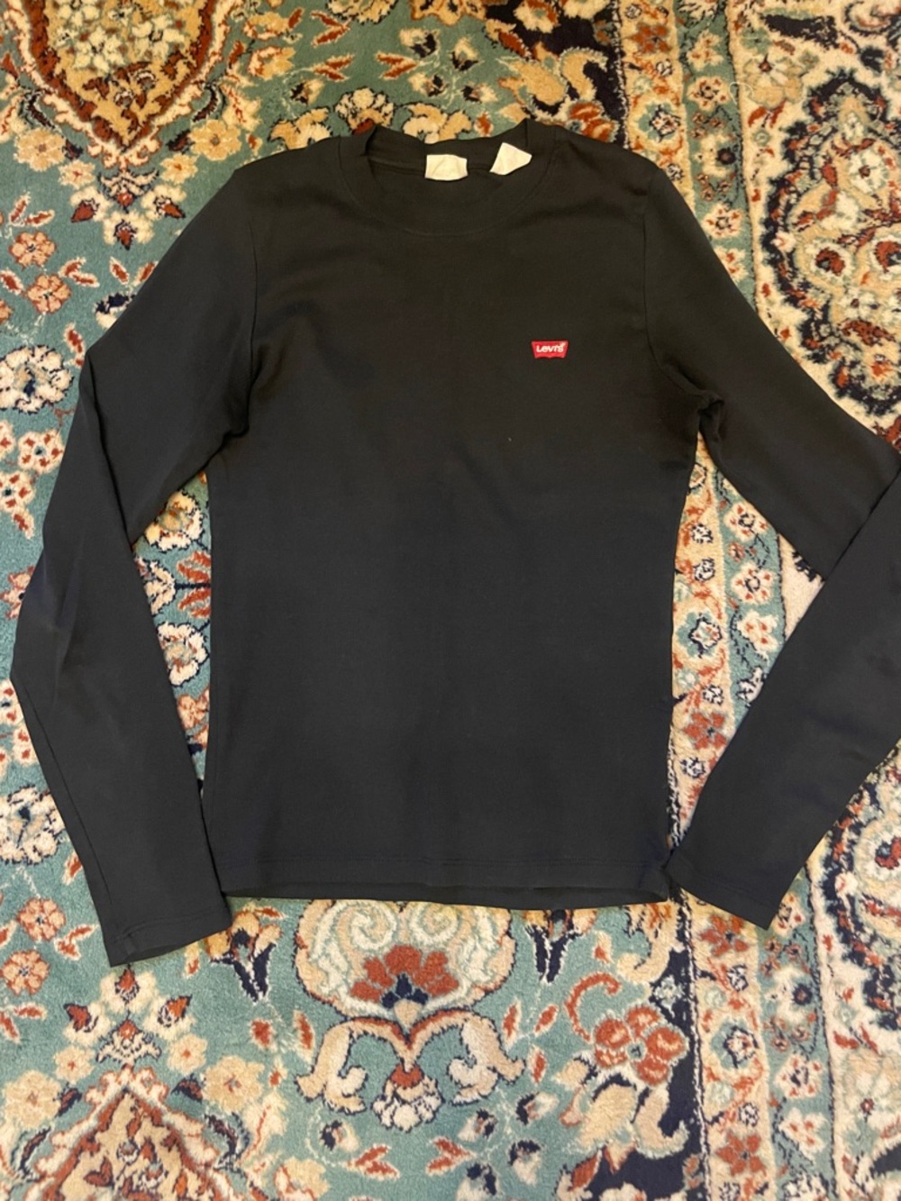 Levi's Black Long-Sleeve Crew with Small Red Logo Patch